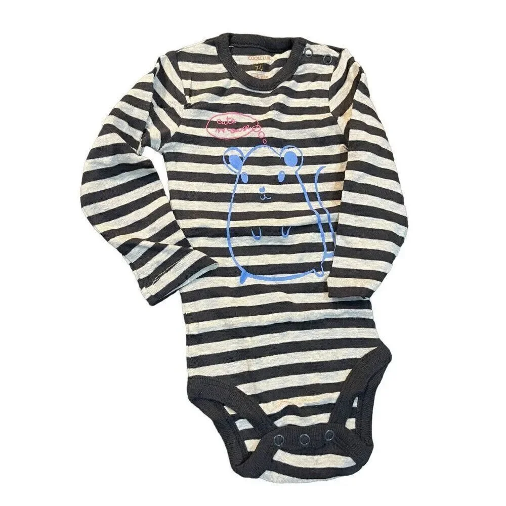 Baby Boy or Girl 12 - 18 Infant Striped Bodysuit Long Sleeve New Set Of  3 Gift